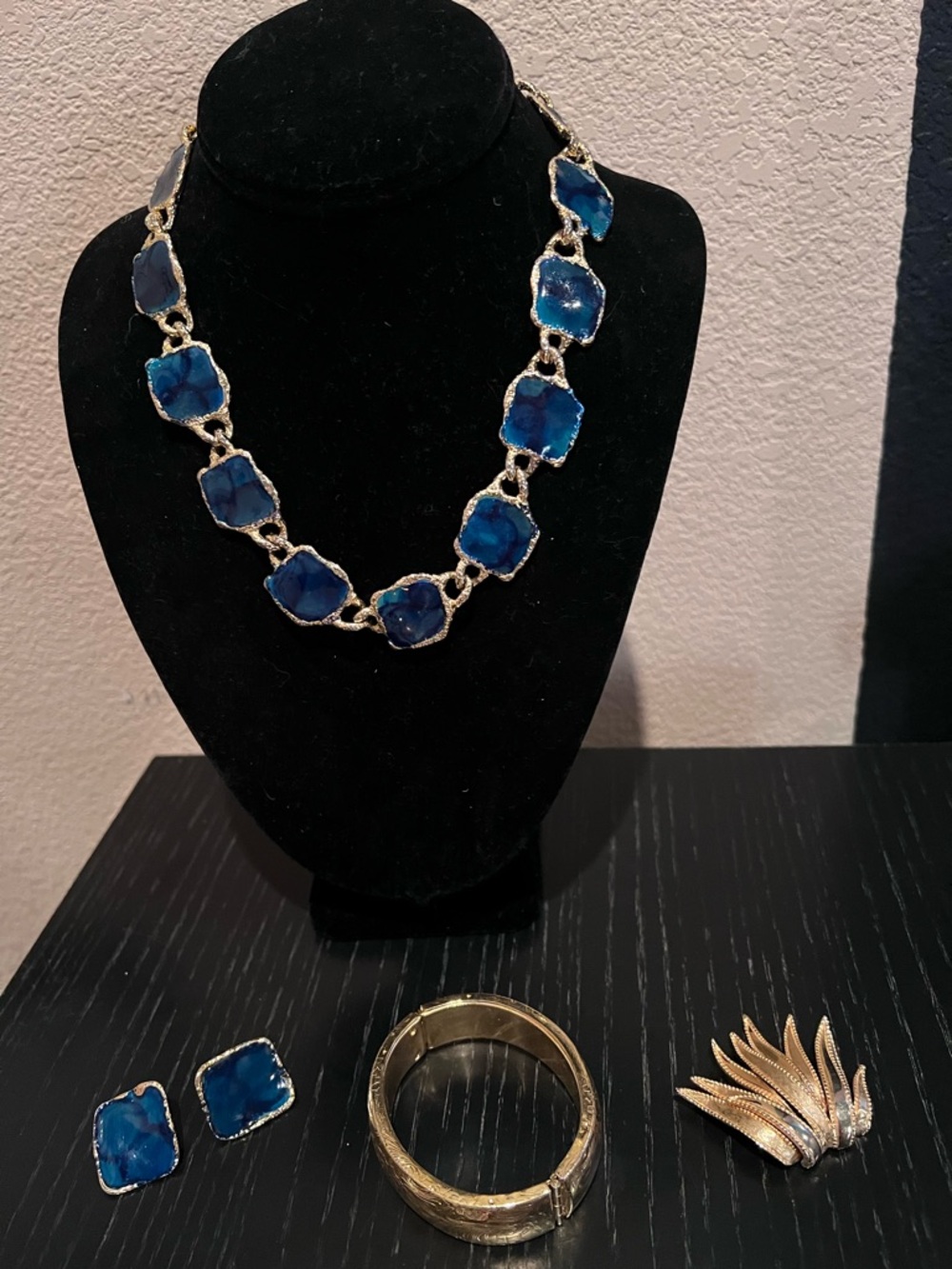 Blue Agate Link Necklace and Earring Set - Women's Jewelry